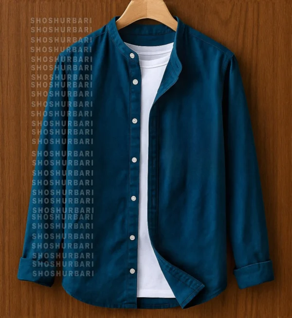 PREMIUM BAN COLLAR COTTON SHIRT FOR MEN (Petrol)