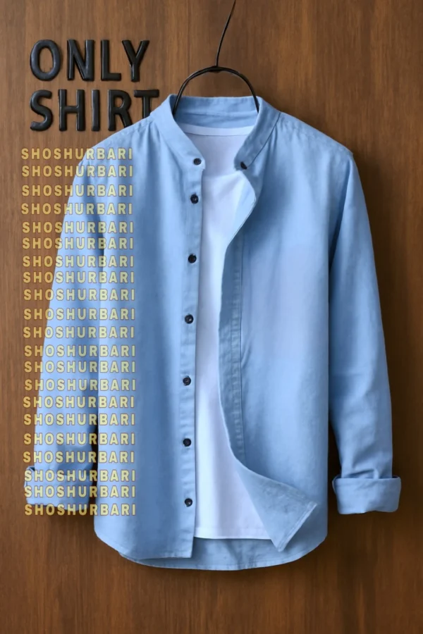PREMIUM BAN COLLAR COTTON SHIRT FOR MEN (Sky Blue)
