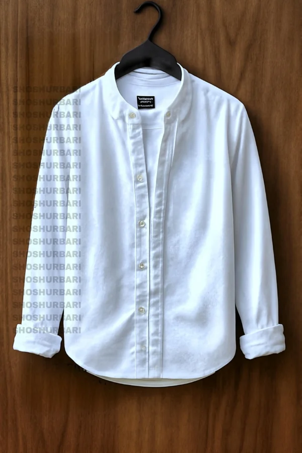 PREMIUM BAN COLLAR COTTON SHIRT FOR MEN (White)