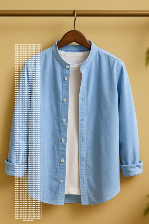 PREMIUM BAN COLLAR COTTON SHIRT FOR MEN (Sky Blue)