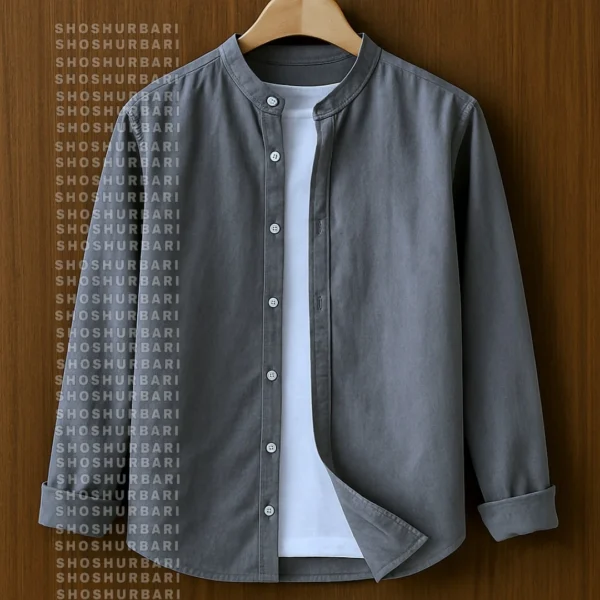 PREMIUM BAN COLLAR COTTON SHIRT FOR MEN (Ash)
