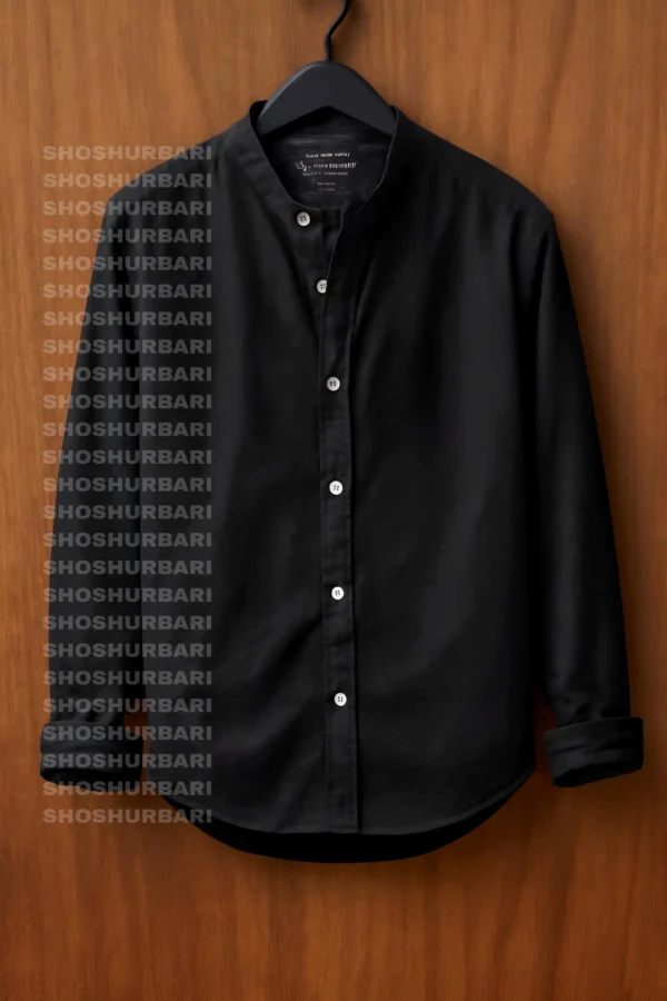 PREMIUM BAN COLLAR COTTON SHIRT FOR MEN (Black)