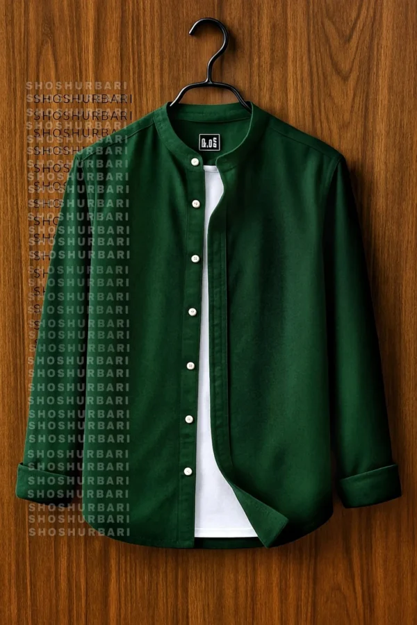 PREMIUM BAN COLLAR COTTON SHIRT FOR MEN (Green))